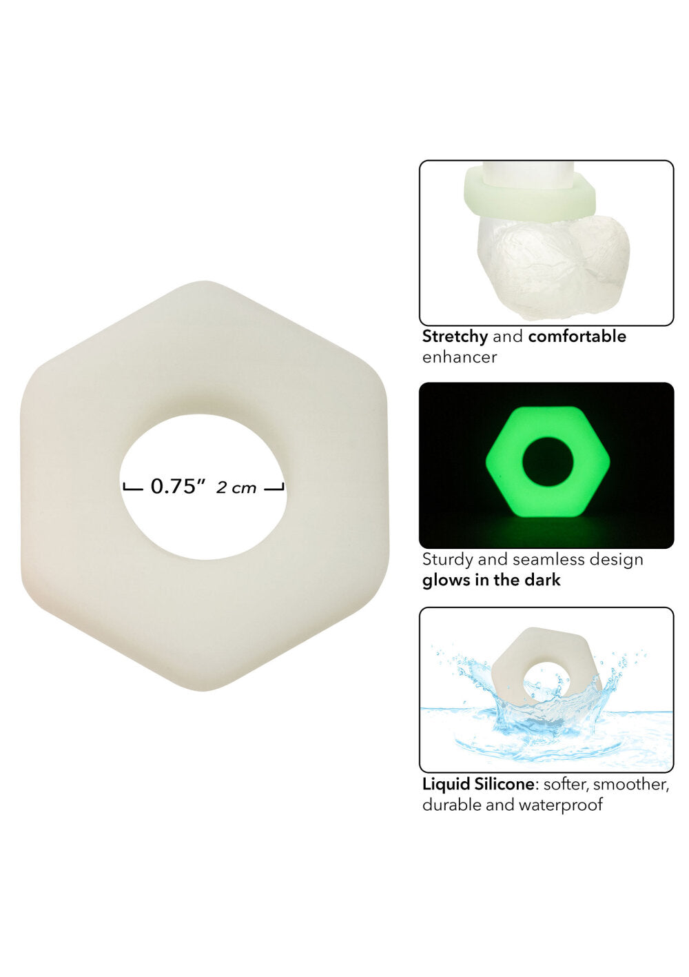 CalExotics Alpha Glow-In-The-Dark Liquid Silicone Prolong Sexagon Ring