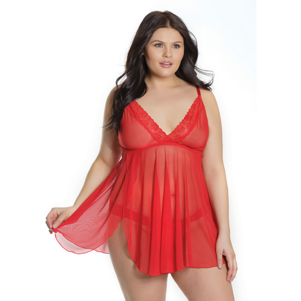 Trim Babydoll and Thong - Plus Size