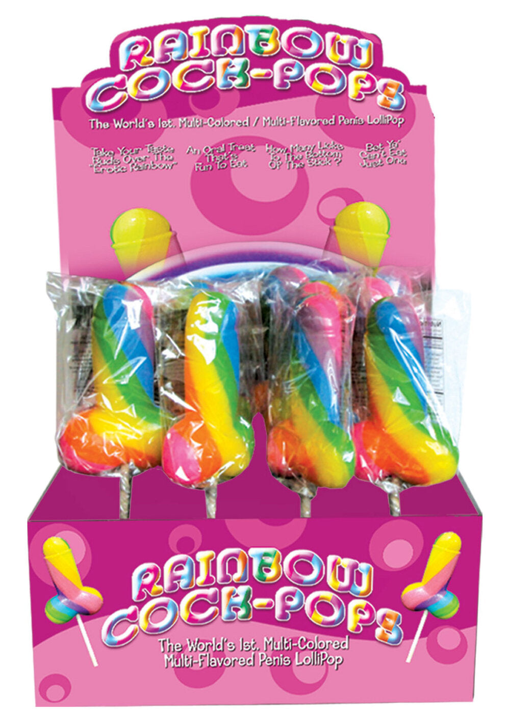 S&F Rainbow Cock Pops Display 12pc