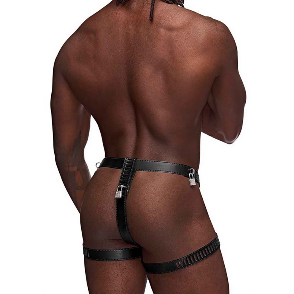 Scorpio - Imitation Leather Chastity Thong - One Size - Black