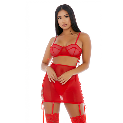 Setzen Sie einen O-Ring darauf. Dessous-Rock-Set – L – Rot