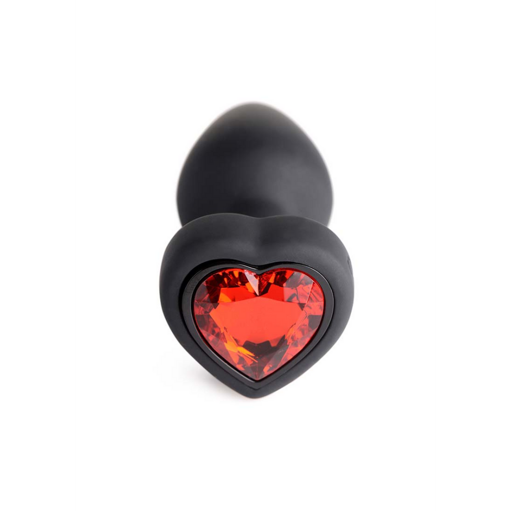 Silicone Vibrating Red Heart - Butt Plug with Remote Control - Small