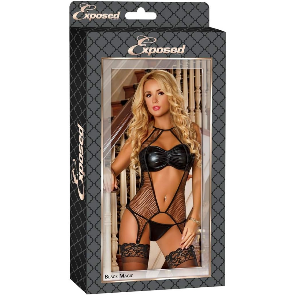 Neckholder Merry Widow, Bandeau und G-String-Set – Schwarz, Queen-Size