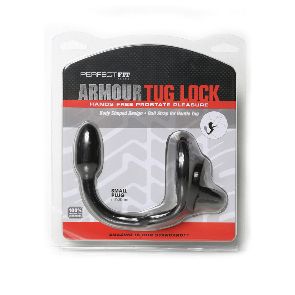 Armor Tug Lock – Penisring mit Hodenriemen und Buttplug – klein