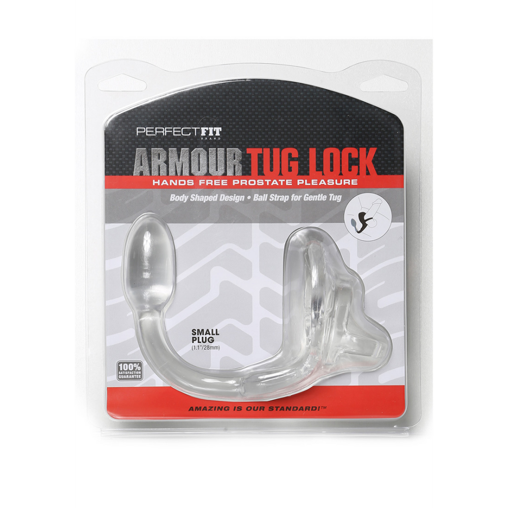 Armor Tug Lock – Penisring mit Hodenriemen und Buttplug – klein