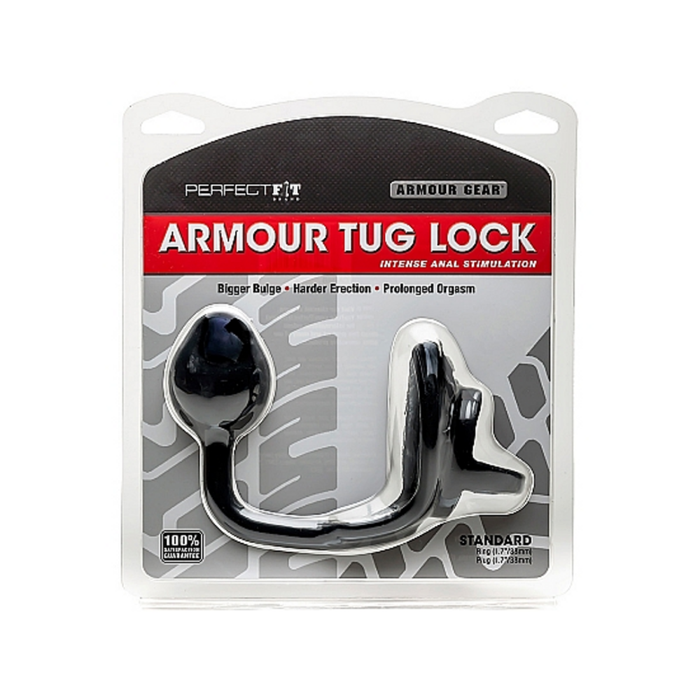 Armor Tug Lock - Cock Ring with Ball Strap and Butt Plug - Medium