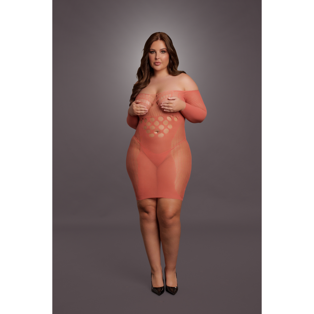 Long-Sleeved Net Mini Dress - Queen Size