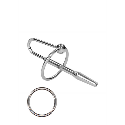 Stainless Steel Penis Plug with Glans Ring - 0.3 / 8 mm