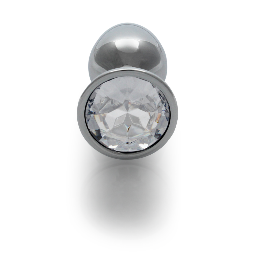 Round Gem Butt Plug - Small - Silver/Diamond