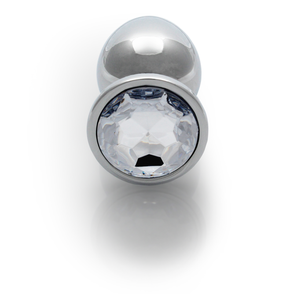 Round Gem Butt Plug - Medium - Silver/Diamond