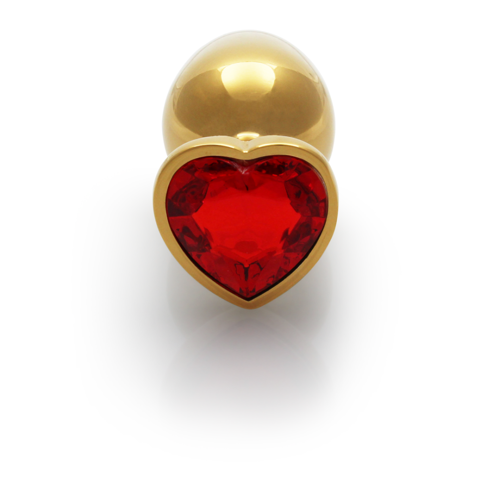 Heart Gem Butt Plug - Medium - Gold/Ruby Red