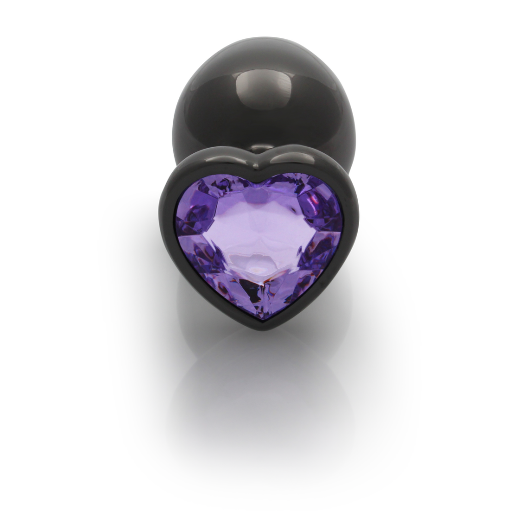 Heart Gem Butt Plug - Large - Gunmetal/Amethyst Purple