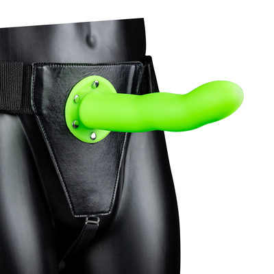 Glow in the Dark Curved Hollow Strap-On - 8 / 20 cm - Neon Green