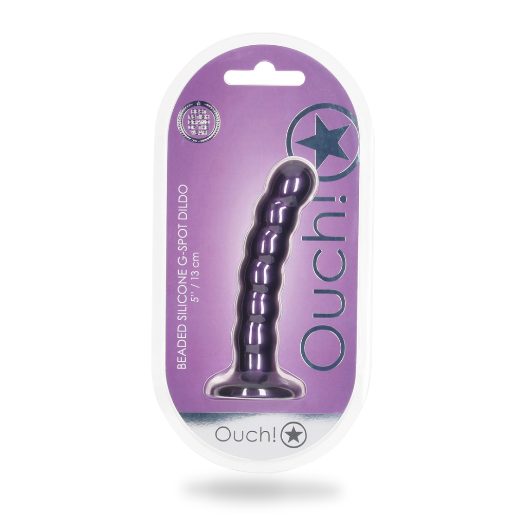 Beaded Silicone G-Spot Dildo - 5'' / 13 cm - Metallic Purple