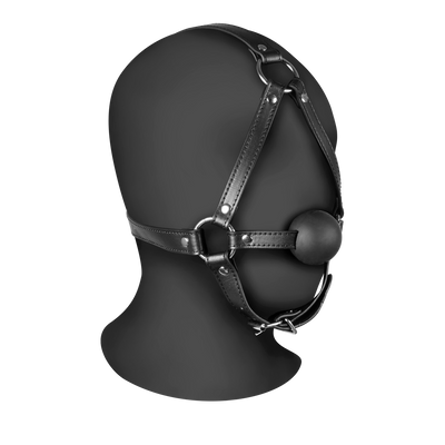 Head Harness with Solid Ball Gag - Black