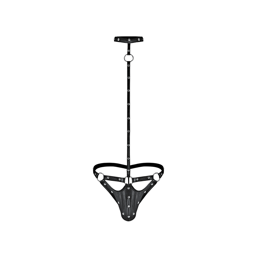 Tormentor – Einteiliger Halsband-G-String mit konturiertem Peek-a-Boo-Beutel – L/XL – Schwarz