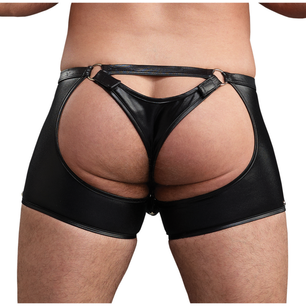 Poseidon - Shorts with Open Crotch and Back with Detachable Thong - L/XL - Black
