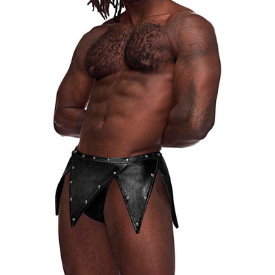 Eros – Gladiator-Kilt-Design mit befestigtem Tanga – L/XL – Schwarz