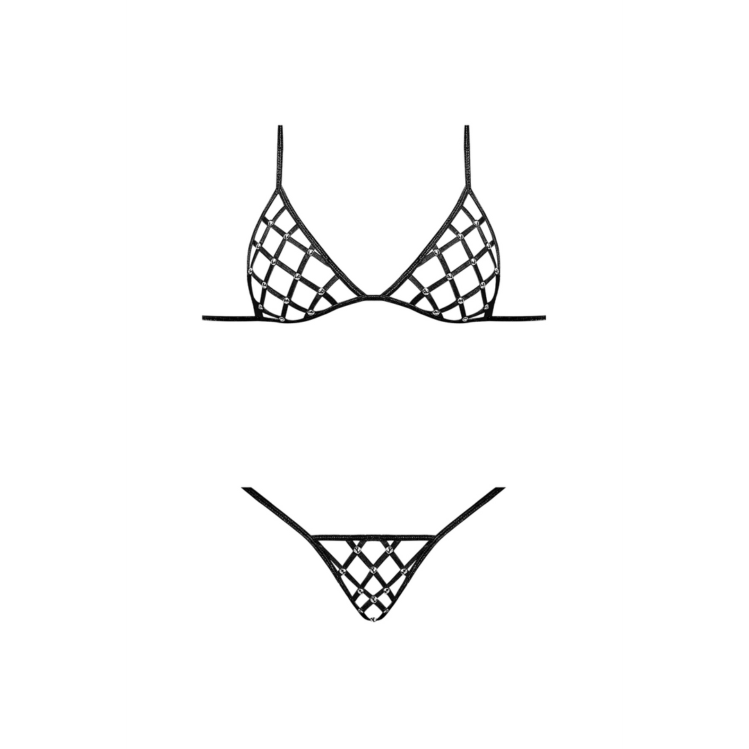 Orthia - Sexy Imitation Net Set with Bra and G-String - L/XL