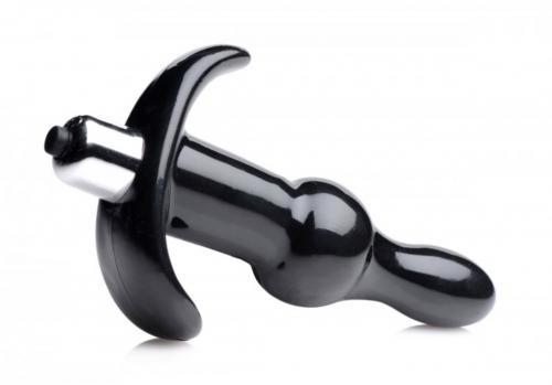 Bubbling Vibrating Anal Plug With Ridges - Black