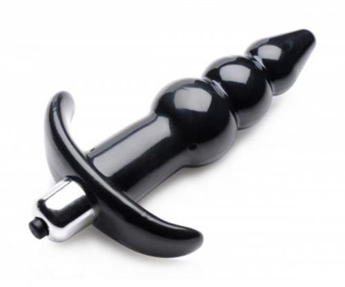 Bubbling Vibrating Anal Plug With Ridges - Black