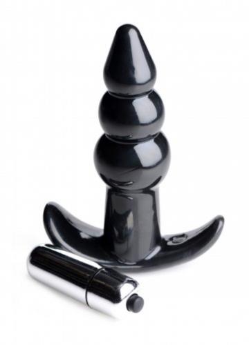 Bubbling Vibrating Anal Plug With Ridges - Black