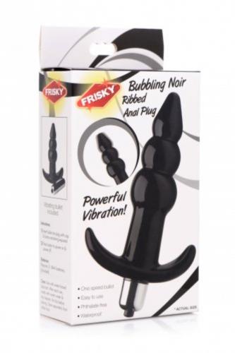 Bubbling Vibrating Anal Plug With Ridges - Black